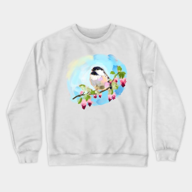 Chickadee on currant branch Crewneck Sweatshirt by Orangerinka